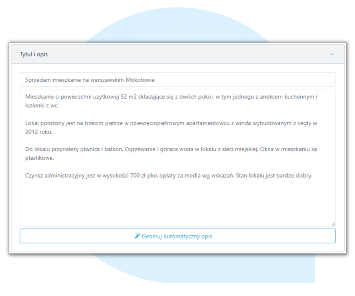 automatyczny opis nieruchomości