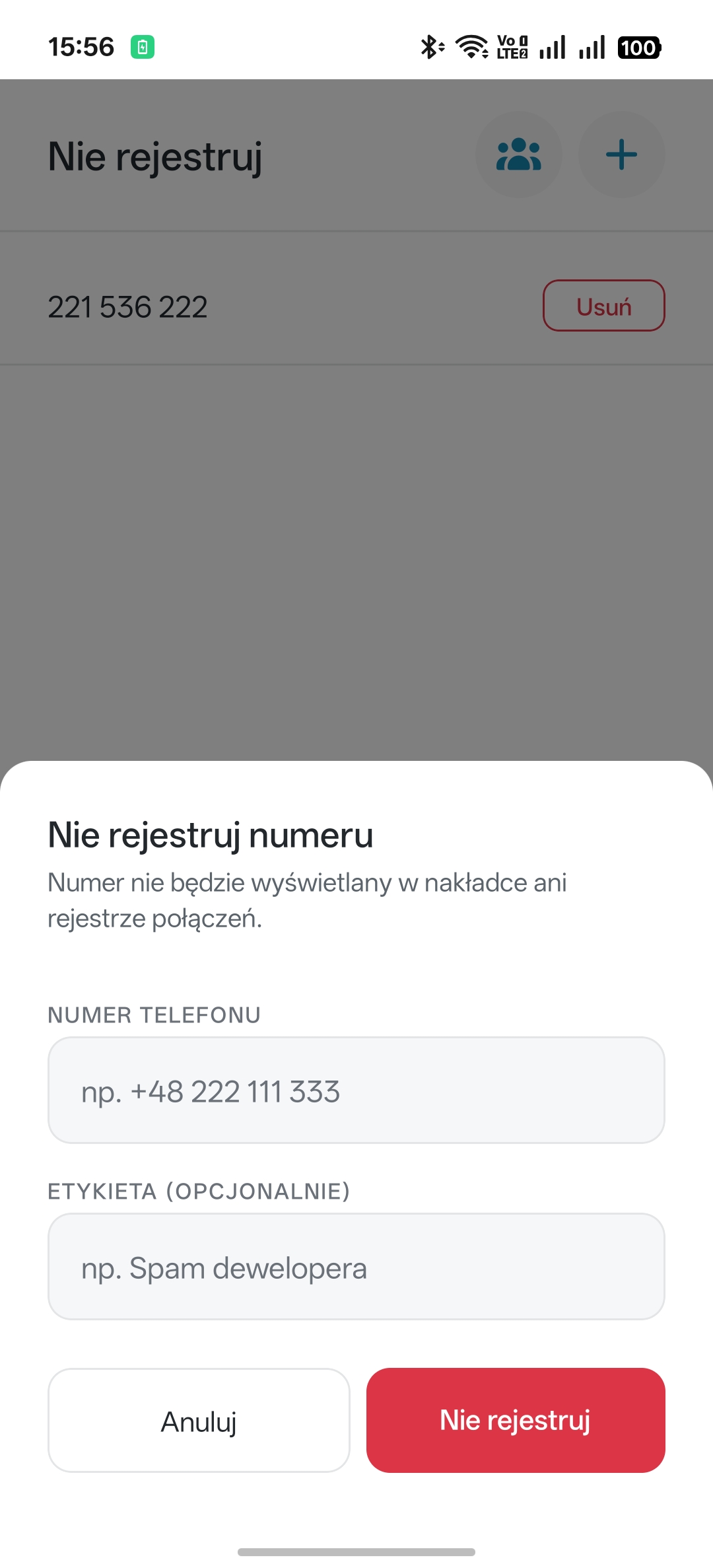 Czarna lista Nie rejestruj w aplikacji Nbot Monitor