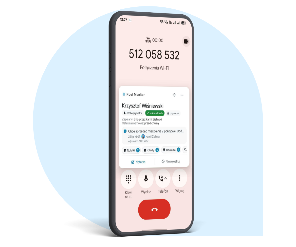 Nbot Monitor - widżet z danymi dzwoniącego na telefonie z Androidem